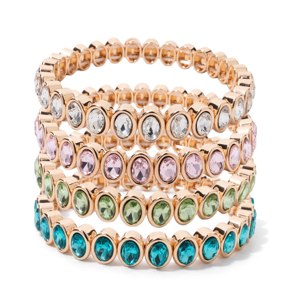 6x8mm Enamel Crystal Bracelets For Women Gold Color Zirconia Rhombus Bead Elastic Bangle - Image 1
