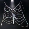 Luxury Crystal Halter Top Chest Chain Bikini Underwear Hollow Rhinestone Body Jewelry Bra Lingerie for Women Party Rave Outfit
