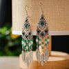 Boho Vintage Leaf Tassel Earrings For Women Geometric Crystal Rhinestone Beads Handmade Beach Vacation Drop Dangle Jewelry Gift - Image 4