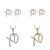 Hip Hop Cubic Zirconia Xo Letter Pendant Earrings Necklace Set for Men and Women Jewelry - Image 6