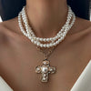 Elegant Multilayer Smooth Imitation Pearl Long Necklace for Women Jesus Cross Pendant Necklace Banquet Neck Jewelry - Image 1