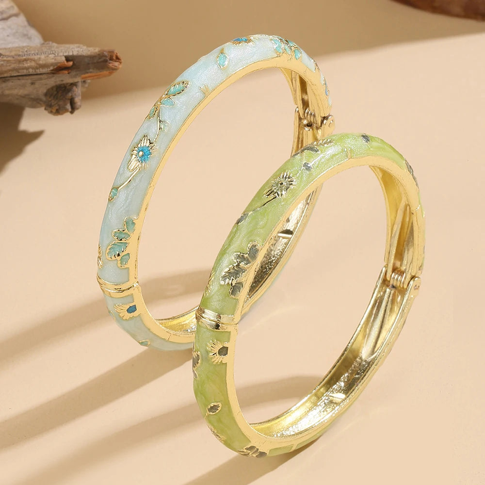 Ftcy 2 Pcs Flower Bracelet For Women Vintage Bohemian Cloisonne Women's Bangles Jewelry Gifts - Image 1