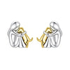 Cute Two Tone Gold Silver Color Women and Dog Stud Earrings Dog Mom Small Hoop Earrings Animal Pet Jewelry - Image 1