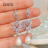 Elegant Cubic Zirconia Leaf Dangle Earrings for Women Imitation Pearls Bridal Earring Wedding Jewelry - Image 7