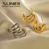 Classic Stainless Steel Hoop Earrings for Women Jewelry Needle Three Row Simply Design Metallic Earring Gifts - Image 1