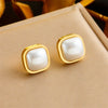 316L Stainless Steel Square Large Pearl Necklace Earrings Ring For Women Girl Party Gift Jewelry Set - Image 11