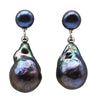 Silver 13-14mm Freshwater Baroque Pearl Earrings Temperament Black Pearl Jewelry Gifts For Men Women - Image 1