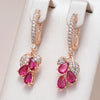 Red Pomegranate Flower Long Drop Earrings For Women Rose Gold Color Elegant Zircon Jewelry Accessories - Image 5