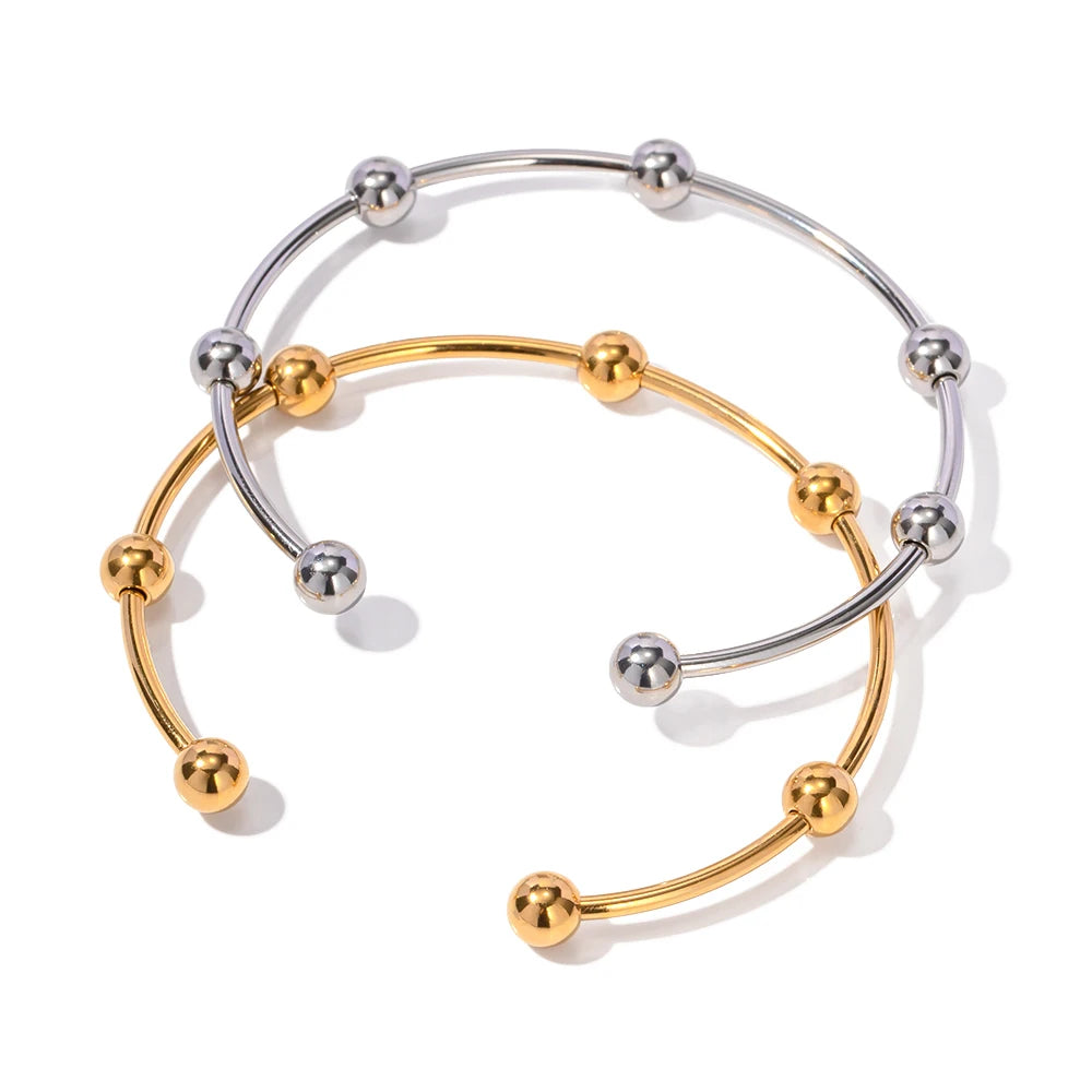 Stainless Steel Golden Silver Color Steel Bead Open Slim Bracelet Elegant Charming Design Jewelry Gift - Image 1