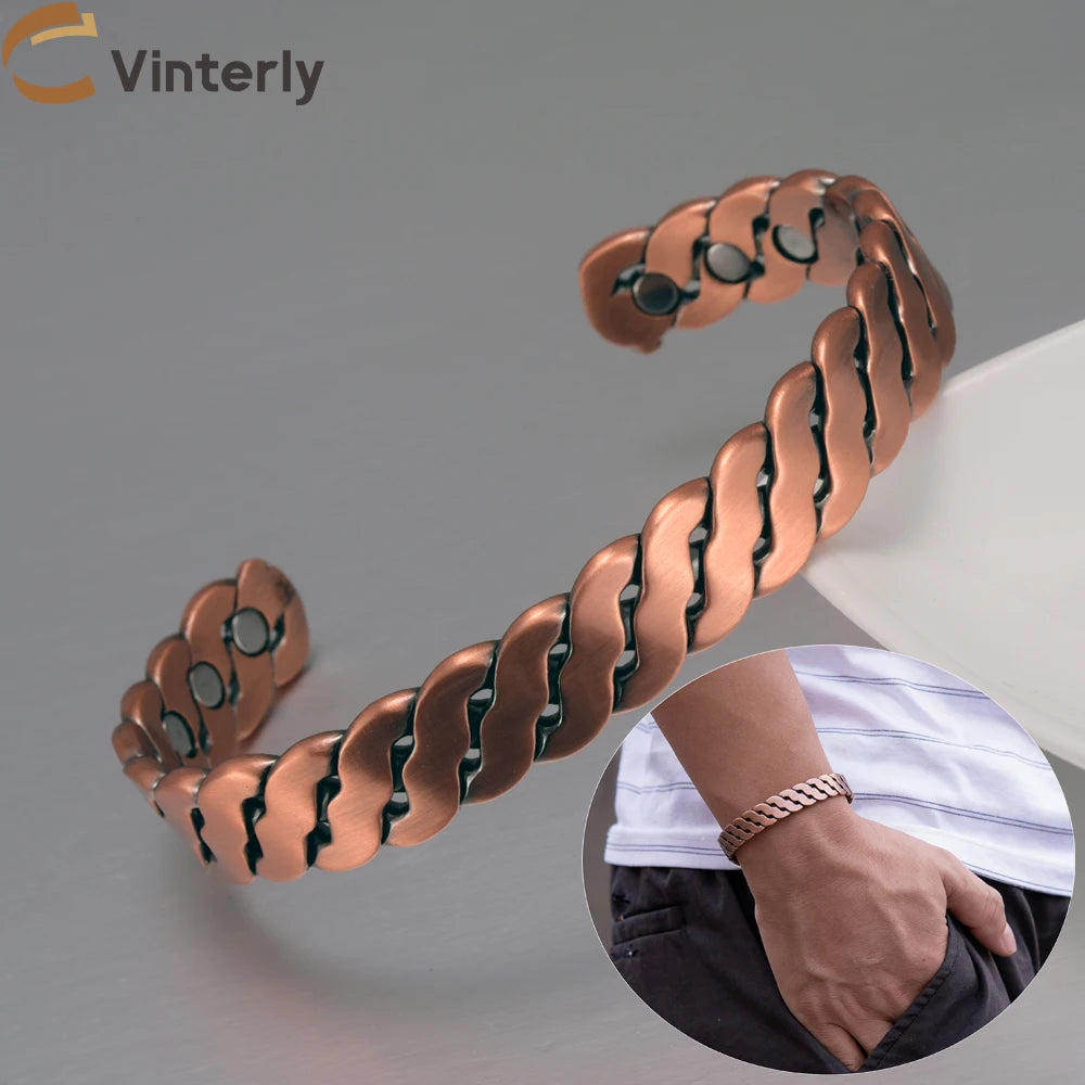 Copper Bracelets Twisted Handmade Braided 12mm Adjustable Bangles High Magnet Jewelry Resizable Cuff - Image 1
