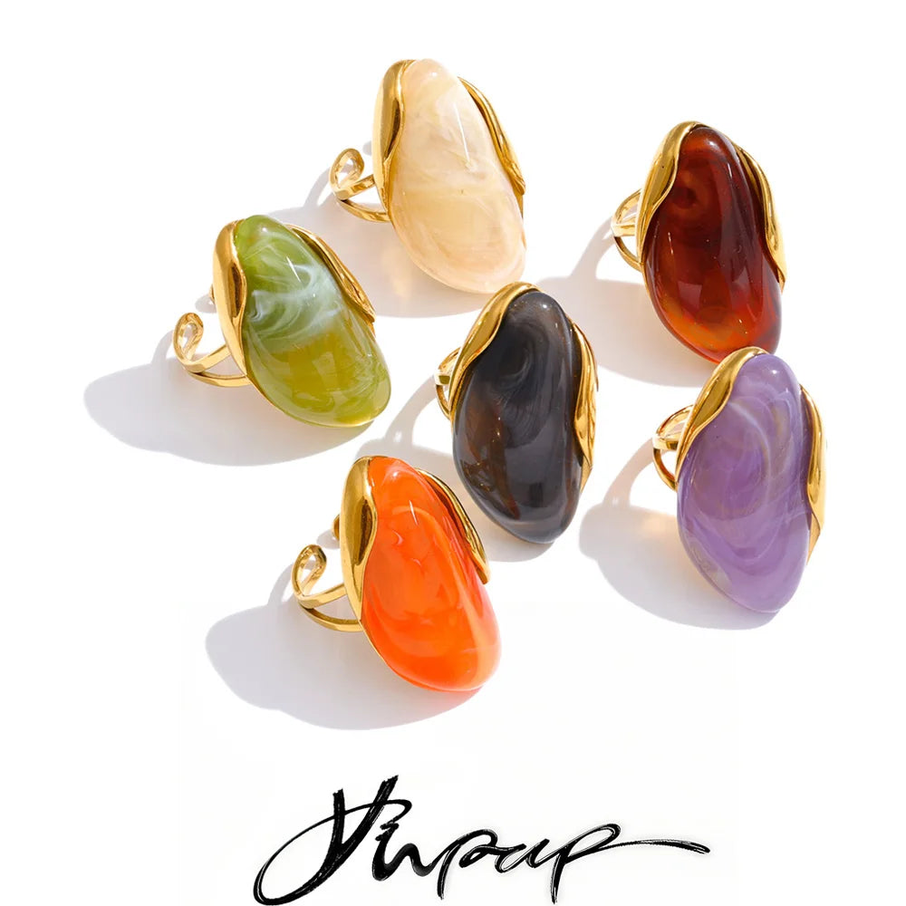 Stainless Steel Multi-Color Resin Adjustable Ring Pvd Style Y2K Attractive Finger Jewelry - Image 1
