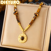 316L Stainless Steel Square Beaded Vintage Tiger Eye Pendant Necklace For Women Neck Chain Jewelry Gift - Image 1