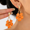 Boho Orange/Dusty Blue Floral Dangle Earrings Women Enamel Flower Gold Drop Earrings Summer Jewelry - Image 1
