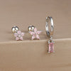 3pcs Stainless Steel Square Pink Zirconia Earrings Set For Women Small Helix Screw Cartilage Piercing Party Jewelry Accessories - Image 8