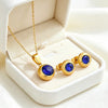 Simple 304 Stainless Steel Round Inlaid Crystal Color Birthstone Lucky Stone Pendant Necklace Earrings Set For Woman - Image 1