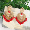 Boho Gold Color Heart Shape Carved Flower Dangle Earrings for Women Indian Jhumka Earrings Retro Pink Beads Tassel Jewelry - Image 6