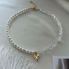 Imitation Pearl and Stone Bead Choker Necklace with Heart Pendant - Image 4