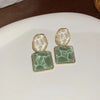 Colorful Green Stone Resin Square Stud Earrings For Women Light French Earrings Jewelry Gifts - Image 5