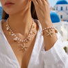 Starfish Shell Conch Imitation Pearl Necklace Bracelet Set Vacation Daily Jewelry Women Gift Daily Accessory - Image 2