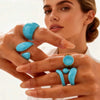 Chunky Open Twist Stackable Rings for Women, Blue Geometric Bold Enamel Crossover Statement Ring Band - Image 1