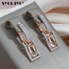 Silver Plated Zircon Full Paved Long Dangle Earrings For Women Syoujyo Rose Gold Color Square Jewelry - Image 1