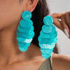Bohemian Turquoise Color Round Acrylic Dangle Earrings Women Layered Long Tassel Sequins Drop Earrings Beach Vacation Jewelry - Image 1