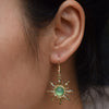 Bohemian Sun Earrings for Women, Vintage Gold Pendant with Green Stone, Gothic Cold Wind Ear Hook Jewelry - Image 2