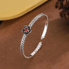 European Style Retro Red Crystal Bangle Silver Flower Personality Leaf Opening Bracelets - Image 3