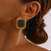 Stainless Steel Pvd Gold Plated Black Stone Earrings Statement Golden Metal for Women Gala Giftсерьги - Image 4