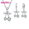 Silver Jewelry Sets Shining Clear Cubic Zircon Flower Pendant Necklace Earrings Chain Party Accessories - Image 7