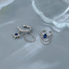 Silver Color Asymmetric Double Chain Earrings for Women Blue Water Drop Star CZ Ear Cuff Fake Earring Jewelry - Image 6