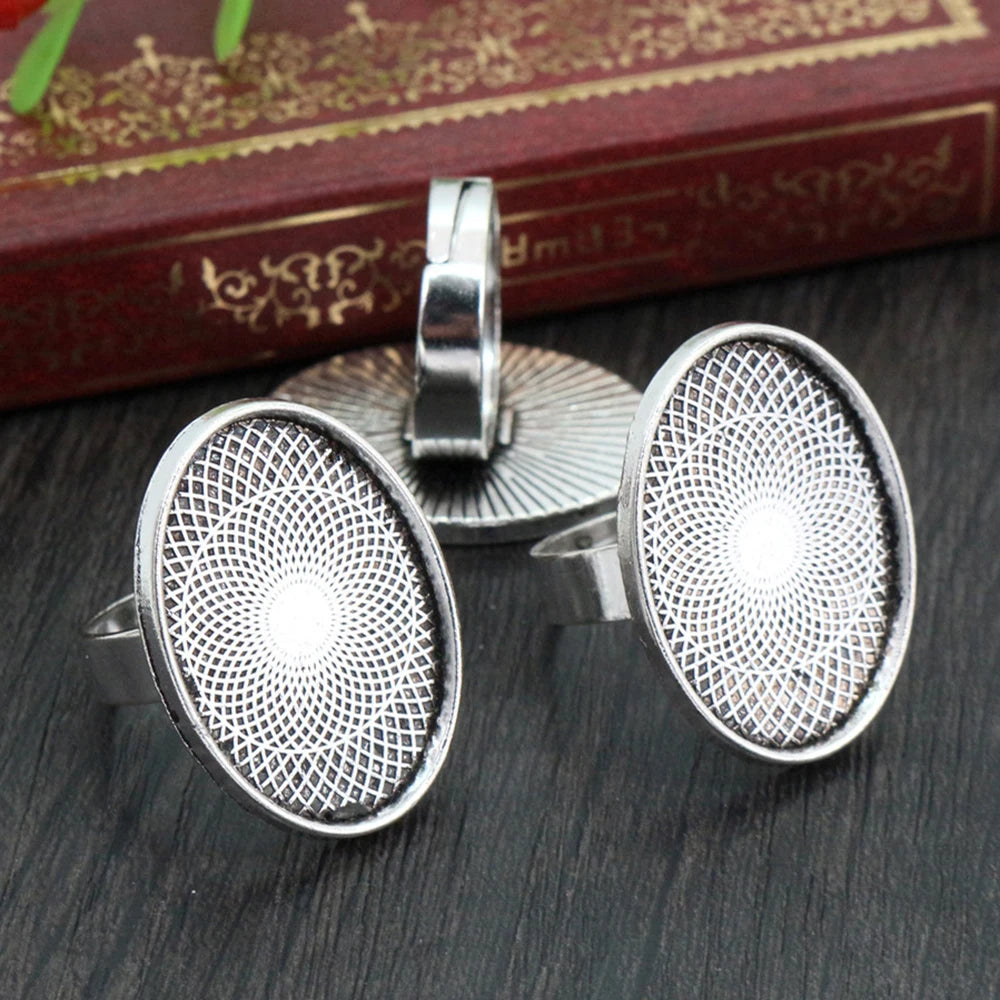 18x25mm 5pcs Antique Silver Plated Bronze 3 Colors Brass Oval Adjustable Ring Settings Blank/Bas - Image 1