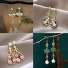 Steel Fun Chinese Style Pink Green Pipa Butterfly Earrings for Women Girl Vintage Chinese Knot Folding Fan Ethnic Style Ear Stud - Image 1