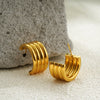 Gold Plated Wide C-shape Metal Ribbed Hoop Earrings for Women Geometric Round Stainless Steel Earring Jewelry - Image 5