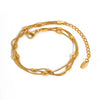 Chic Three-layer Rice Bead Round Anklet for Women,Gold Color Stainless Steel Snake Chain Anklets,Summer Vacation Jewelry Gift - Image 3