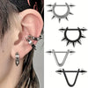 1pc Stainless Steel Cone Silver/Black Color Ear Cartilage Spike Hoop Earring, Tragus Helix Daith Piercing Jewelry For Men - Image 1