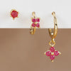 3PCS/Set Stainless Steel Rose Red Zircon Flower Dangle Earring for Women Gold Plated Huggie Pendant Piercing Jewelry - Image 12