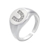 silver color A-Z Initial Signet Rings For Women Men Statement Ring 26 letters women adjustable rings - Image 13