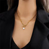 Imitation Pearl Pendant Necklace with Gold-Tone Rope Chain - Image 2