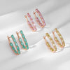 Oval Multicolor Stone Long Drop Earrings For Women Rose Gold Color Full Zircon Setting Jewelry Gifts - Image 1