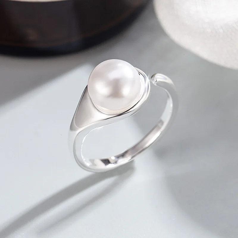 Silver Rings for Women Men Couple Minimalist Handmade Simple Pearl Ring Party Jewelry Gift Prevent Allergy - Image 1