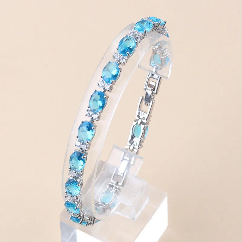 12-Color Jewelry With Silver Cubic Zirconia Wedding Accessories Charm Bracelet Bangle For Women Gift - Image 1