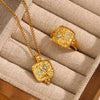 Retro Style Square Shape Star Moon Ring Necklace Gold Plated Stainless Steel Party Women Jewelry Set - Image 6
