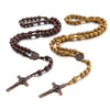 Handmade Wood Beads Rosary Necklace For Women Men Crucifix Cross Pendant Long braided Rope Chain Religious Prayer Jewelry - Image 1
