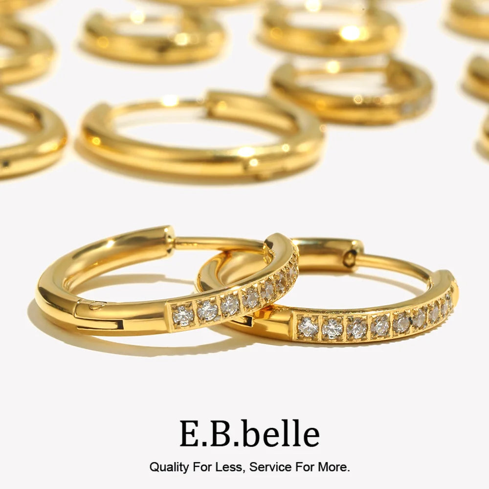 Clear Stone Pave Huggie Hoop Earrings in Stainless Steel - Image 1
