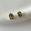 Liquid Olive Green Square Rhinestones Stud Earrings for Women Silvery Metal Irregular Geometry Earrings Party Jewelry - Image 7