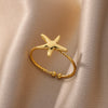 Seashell and Starfish Open Ring in 316L Stainless Steel Adjustable - Image 2
