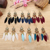 Boho Feather Tassel Earrings Elegant Antique Alloy Carved Wood Bead Leaf Dangling Earrings Women Party Jewelry - Image 2