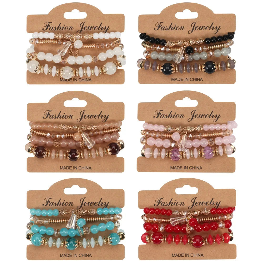Bohemian Stackable Glass Bead Bracelet Set 4 Pieces - Image 1