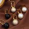 Black Beads Pendant Earrings For Women Stainless Steel Gold Plated Earrings Women's Imitation Pearl Earring Woman Jewelry - Image 3